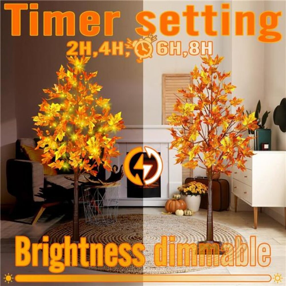 4FT LED Lighted‎ Fall Tree 60LEDs Maple Tree Light for Fall&Thanksgiving Decor, - Picture 4 of 8